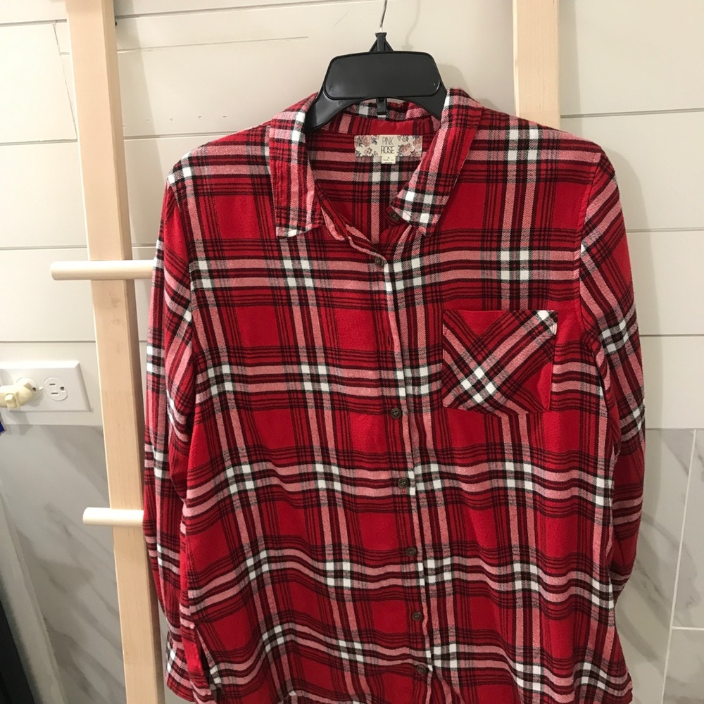Pink Rose flannel shirt/red pattern